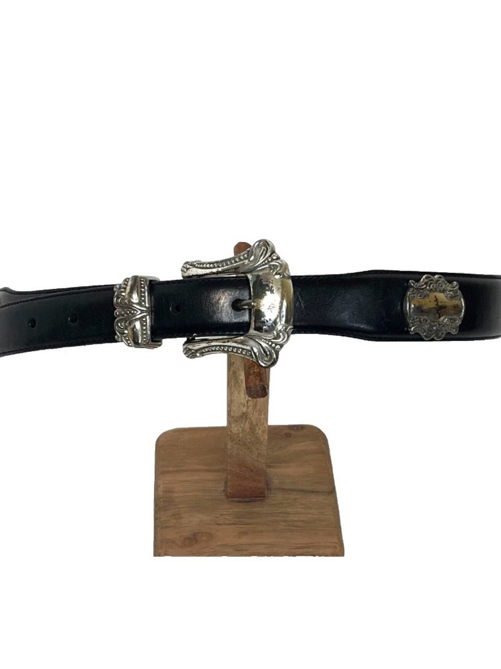 Fossil Genuine Leather Black Belt Heart Rectangle Concho Silver Medallion BT7713 - Picture 3 of 11